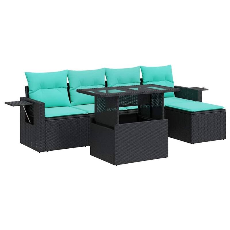 vidaXL Patio Sofa Set with Cushions Table and Couches 6 Piece Poly Rattan - 21.7 x 24.4 x 27.2