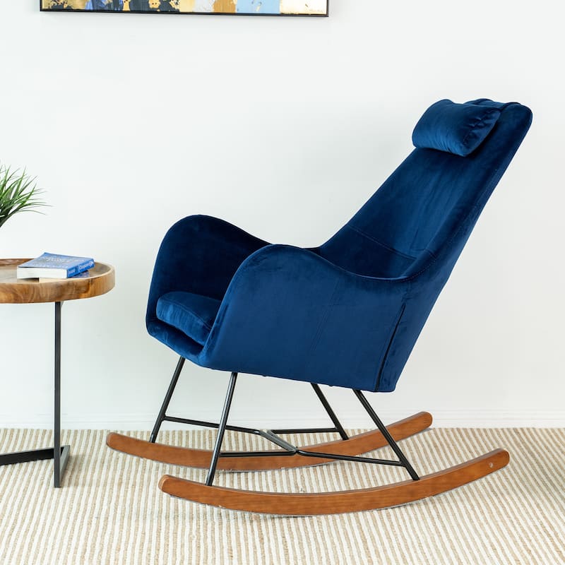 Rocking Chair with Thick Padded Seat, High Back Lounge Chair with Armrests, Single Sofa Chair with Wooden Base