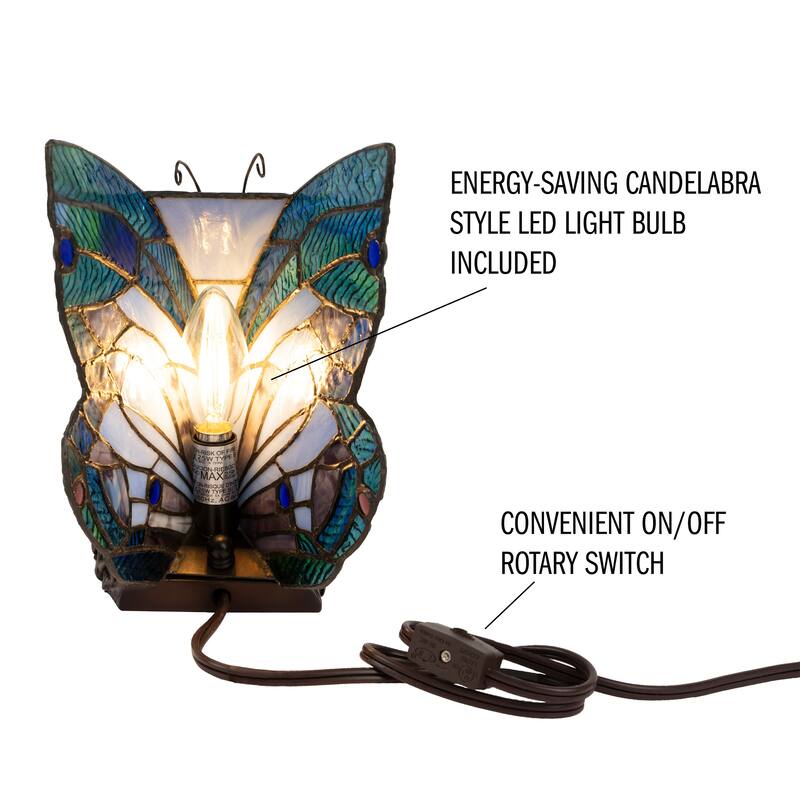 Lavish Home Tiffany Stained-Glass Butterfly Nightlight/Accent Lamp