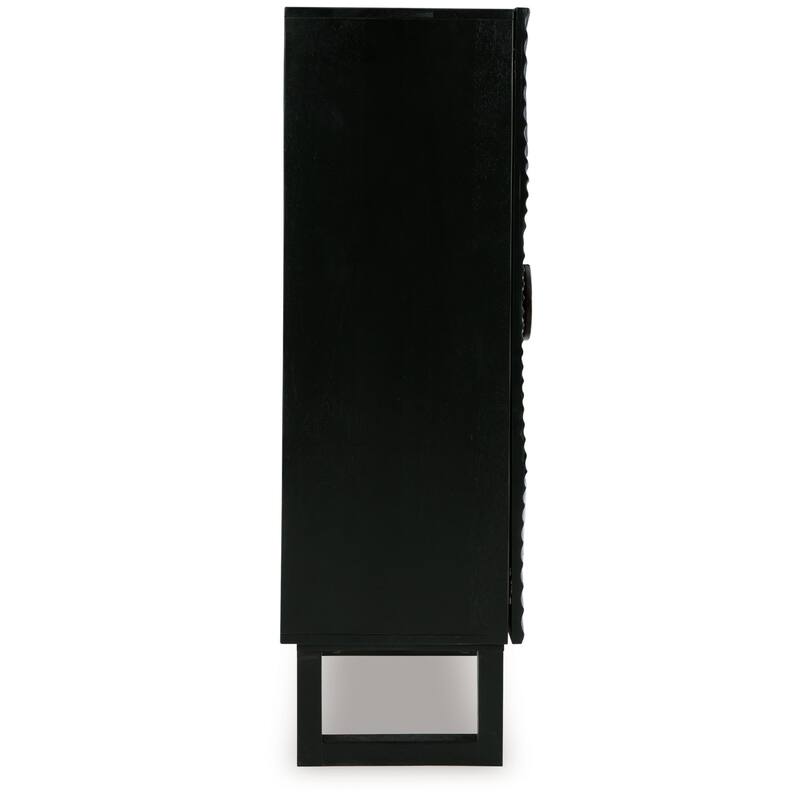 Ayma Buffet Console with 2 Doors, Carved Sunburst, Black Wood 40 Inch