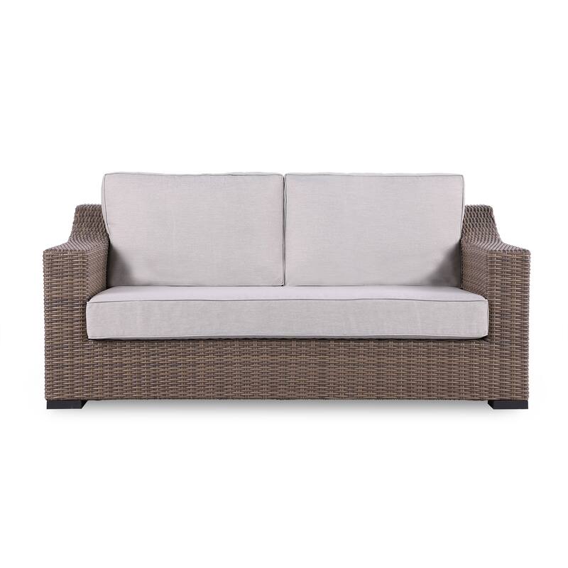 Manhattan Rustic Wicker Rattan Loveseat, Beige