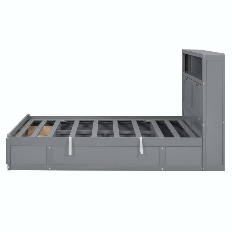 Wood Queen Size Hydraulic Platform Bed with Storage LED Headboard