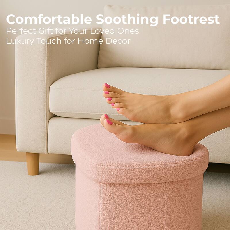 Pink Heart Soft Teddy Boucle Storage Ottoman Foot Stool with Tray Lid