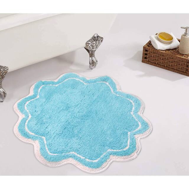 Home Weavers Allure Collection Absorbent Cotton, Machine Washable and Dry Bath Rugs - 30" Round - Turquoise