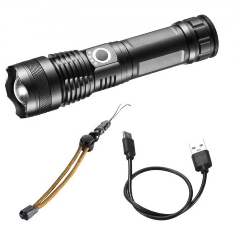 10000 Lumen Rechargeable Zoomable Flashlight with 5 Lighting Modes Ideal for Camping Night Riding - 16.8 x 4.2 x 4.2 cm