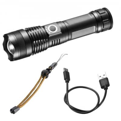 10000 Lumen Rechargeable Zoomable Flashlight with 5 Lighting Modes Ideal for Camping Night Riding - 16.8 x 4.2 x 4.2 cm