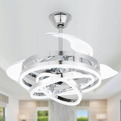 Cusp Barn 42" Retractable Ceiling Fan with Lights and Remote DIY Shape Fandelier Modern Silent DC Motor LED Ceiling Light