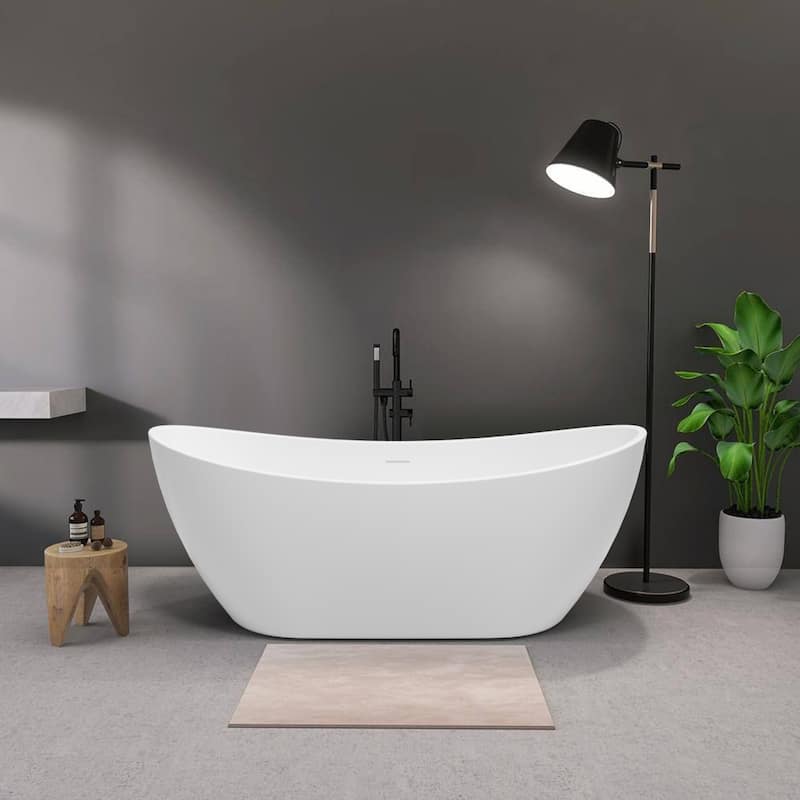 GIVINGTREE Acrylic Double Slipper Freestanding Soaking Bathtub Glossy White