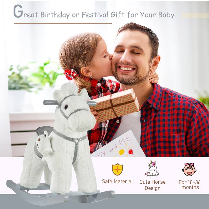 Plush Rocking Horse for Toddlers with Authentic Sounds, Soft Body, Lightweight Metal Frame, 66 lbs Capacity
