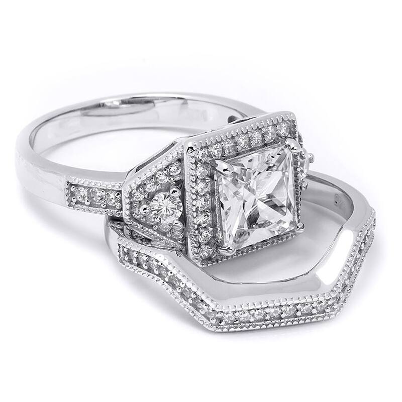 Sterling Silver Brilliant 3.0 CT Wedding Band Ring Set Princess Cut