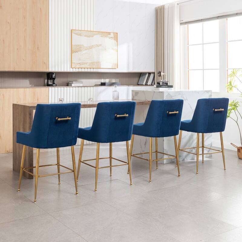 SEYNAR Modern Velvet 39'' H Metal Leg Counter or Bar Stools Set of 4