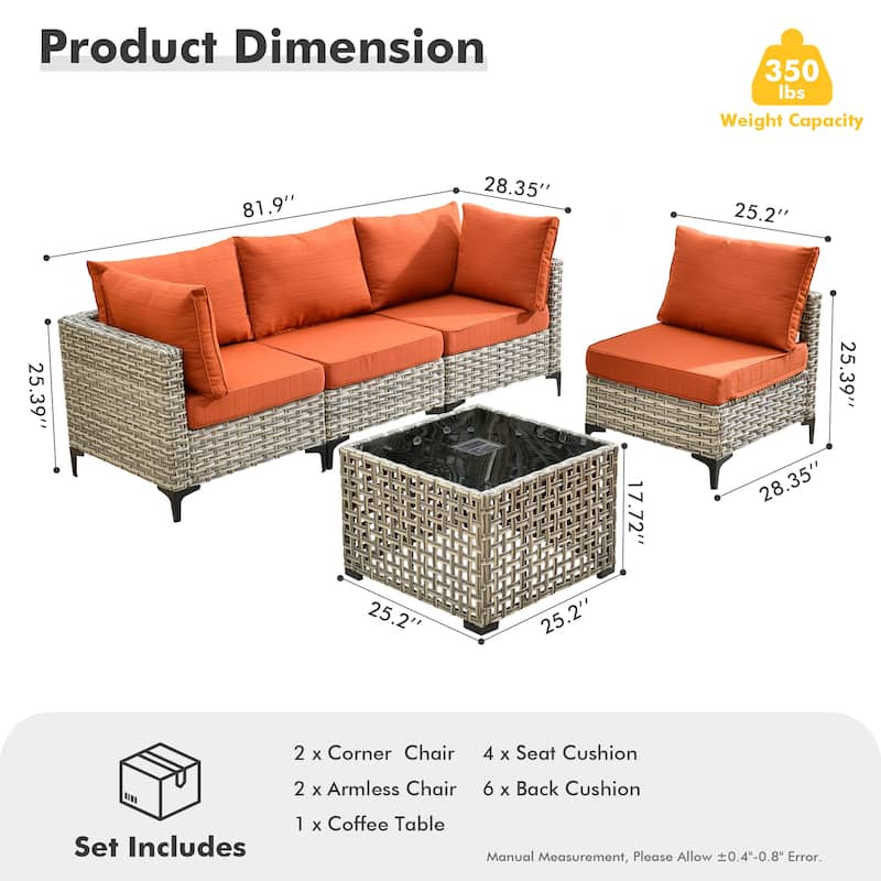 OVIOS 5 Pieces Outdoor Wicker Furniture Set With Solar-Powered Coffee Table