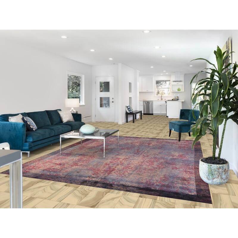 Contemporary Abstract Area Rug Handmade Indian Wool Carpet - 8'0"x 9'7"