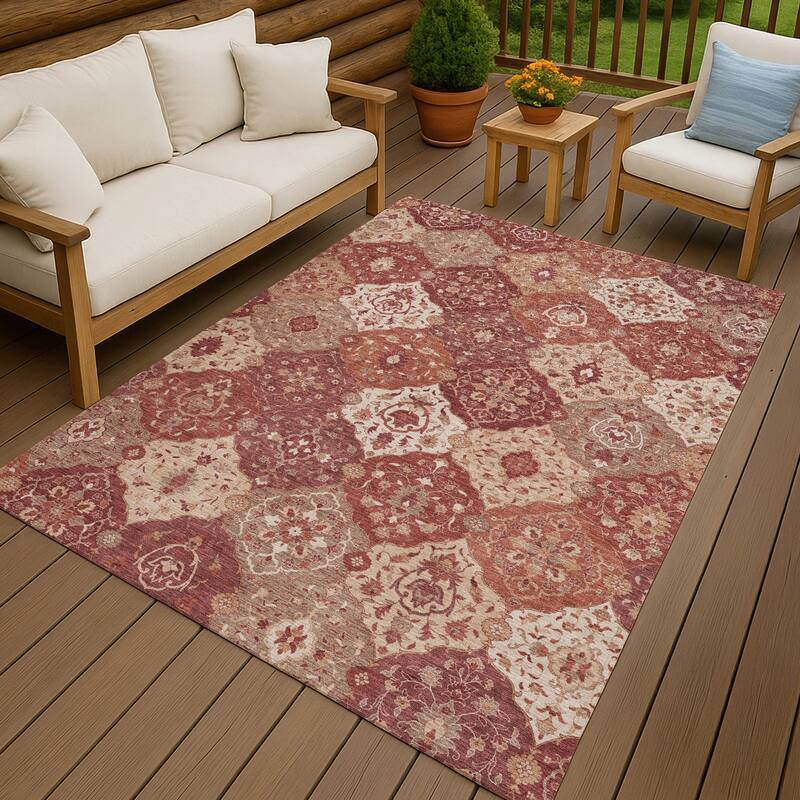 Machine Washable Indoor/ Outdoor Traditional Panel Chantille Rug