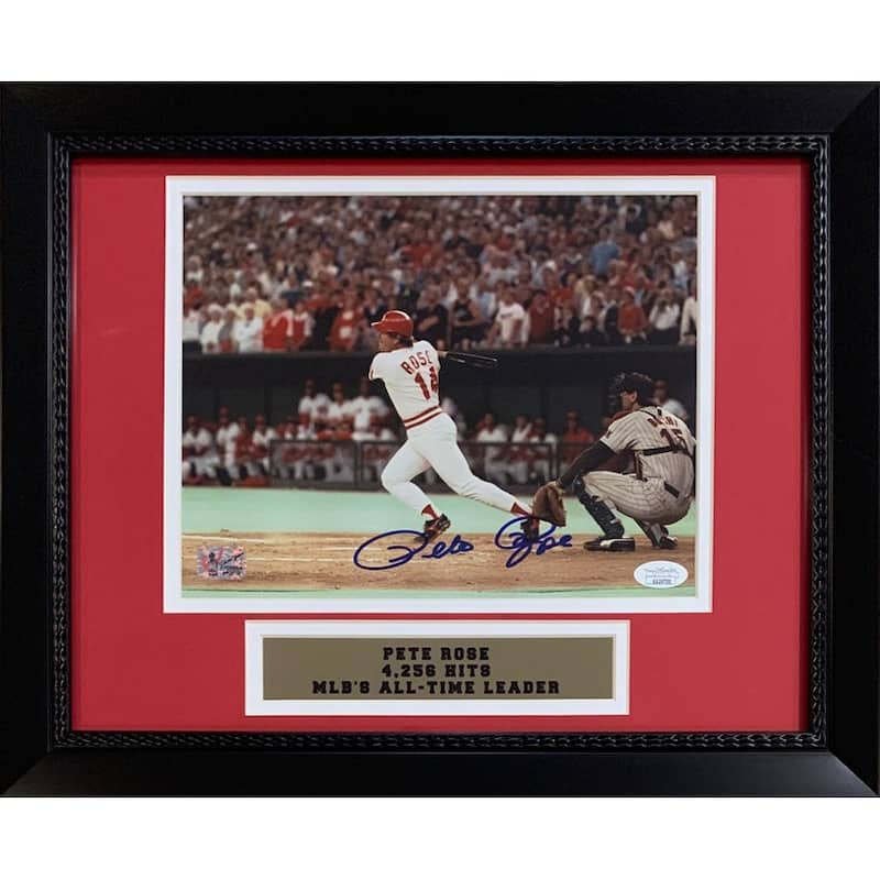 Pete Rose Autographed Signed Framed Baseball 8x10 Photo Hitting 4192 4256 Hit JSA COA - 8'6" x 11'6"