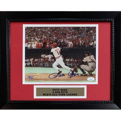 Pete Rose Autographed Signed Framed Baseball 8x10 Photo Hitting 4192 4256 Hit JSA COA - 8'6" x 11'6"