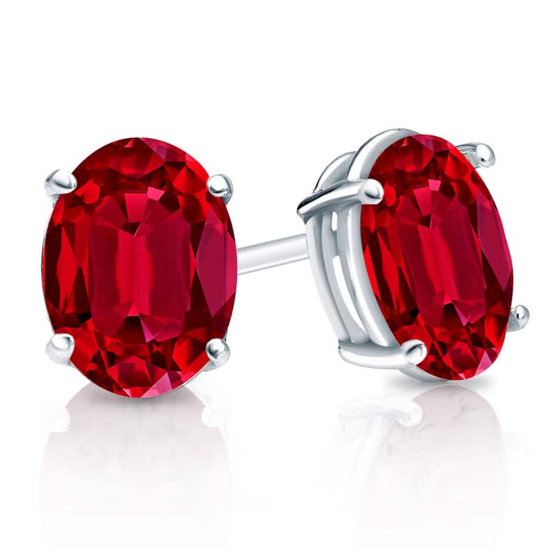 Auriya 14k Gold Lab Grown Gemstone Ruby Stud Earrings Oval 0.25 to 5.00 ct. tw. 4-Prong Basket Push-Back