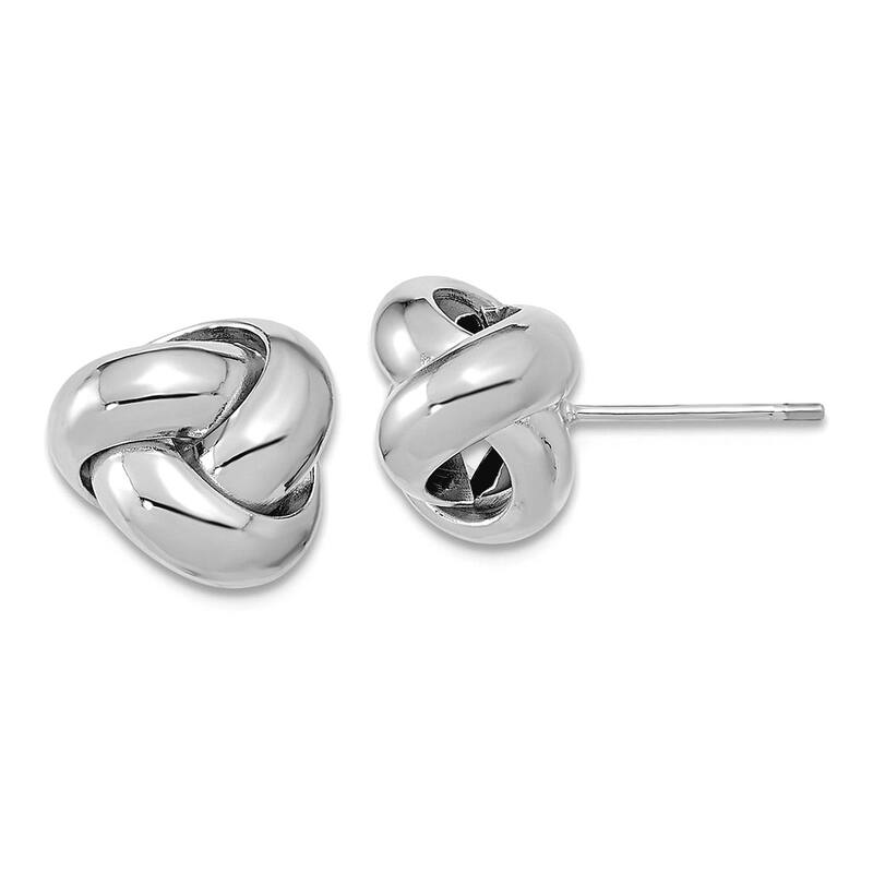Curata 14k Yellow or White Gold 11mm Large Polished Love Knot Post Earrings - White Gold