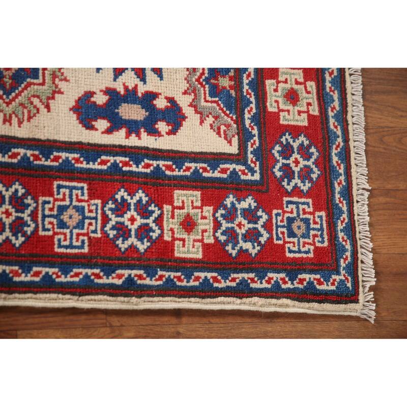 Beige Traditional Kazak Accent Rug Hand-Knotted Wool Carpet - 2'9" x 4'0"
