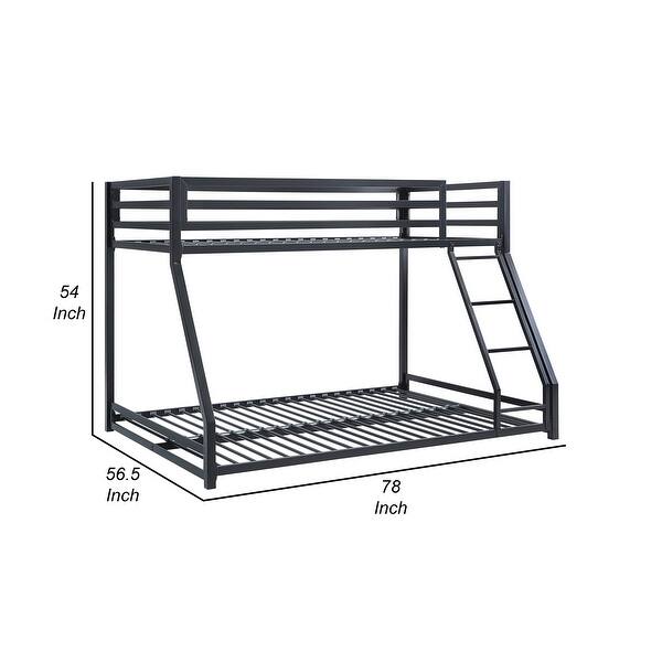 Ovi 78 Inch Twin over Full Bunk Bed, Ground Level Platform Bed, Black