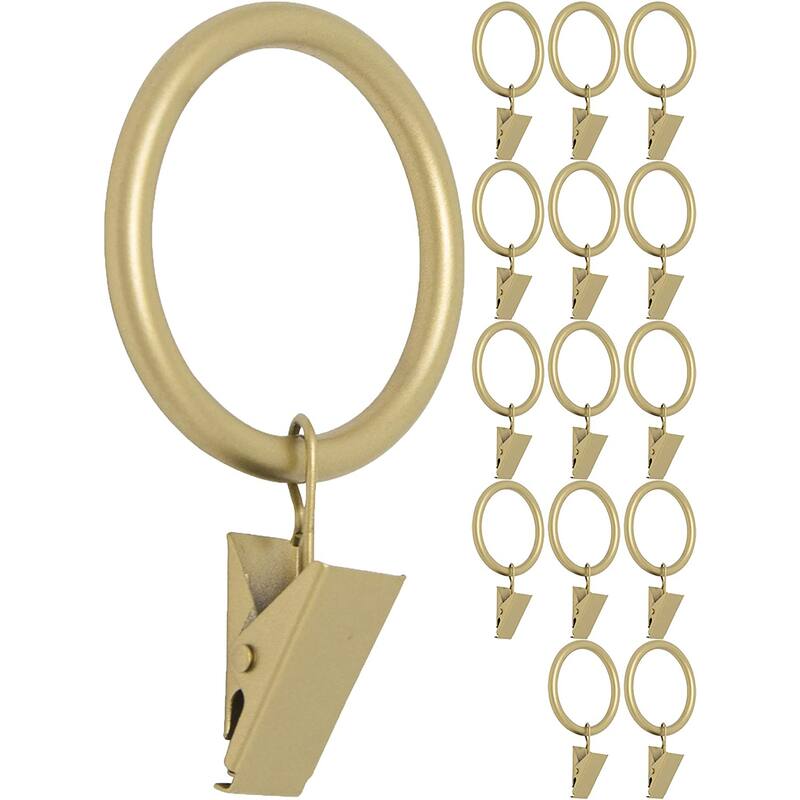Meriville Drapery Curtain Rings with Clip - 1.5-Inch Inner Diameter - Royal Gold - Set  of 14