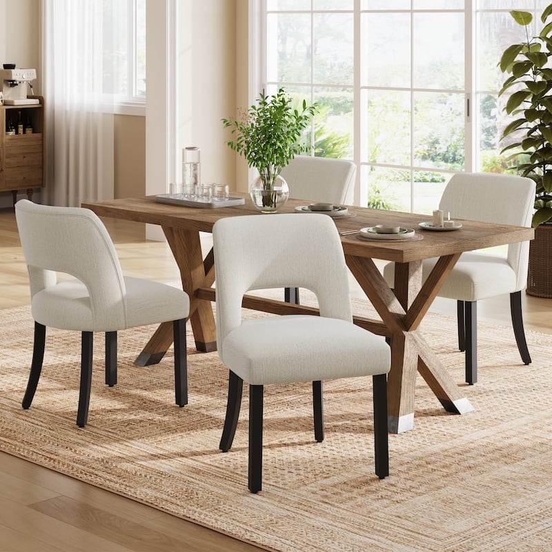 Set of 2/4/6 Modern Fabric Upholstered Dining Room Chair Kitchen Chairs with Wood legs - Set of 4 - Beige