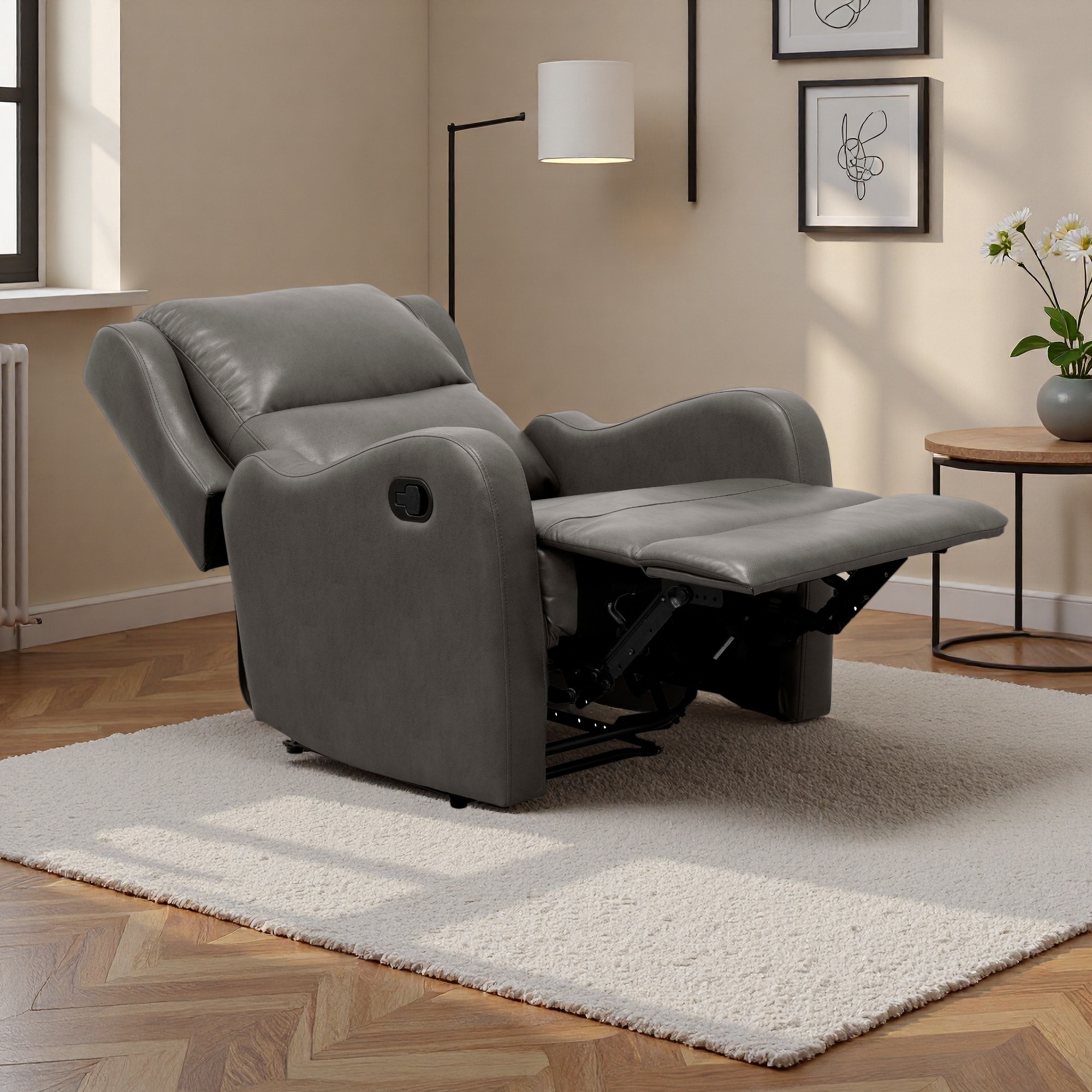 Faux Leather Recliner Chair with Manual Recline Motion, Pocket Coil Cushion, Comfortable Seating