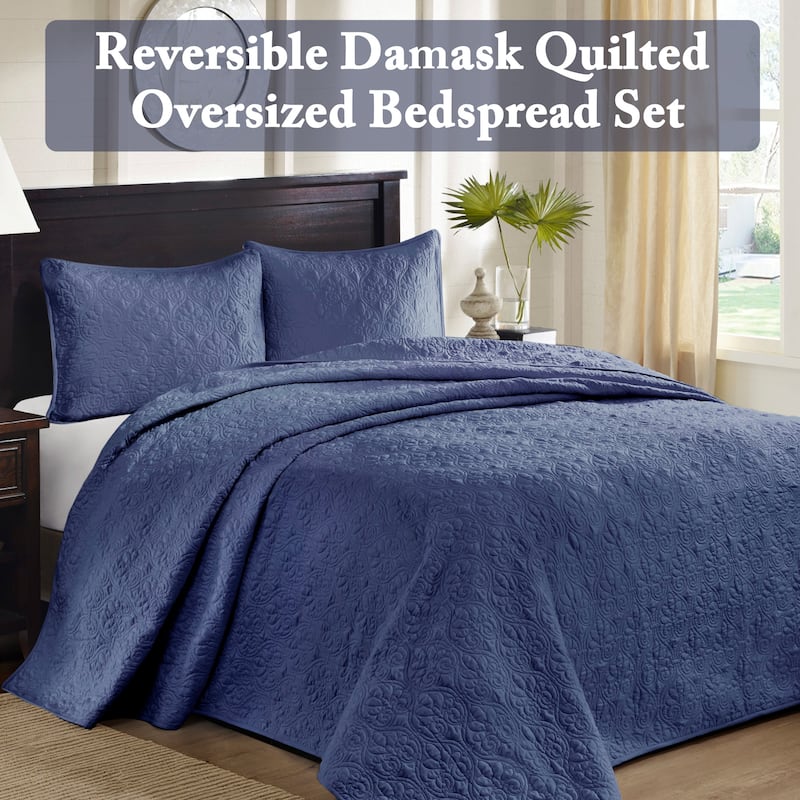 Madison Park Mansfield Reversible Oversized 3-piece Solid Texture Bedspread Quilt Set with Matching Shams