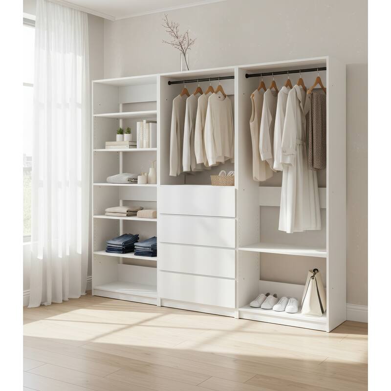 Prosper White Freestanding Walk in Wood Closet System - 94.2"W x 15.7"D x 83" H