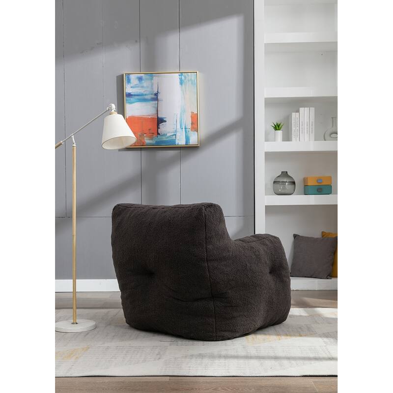 Grondin Mid-Century Modern Faux Fur Fabric Upholstery Bean Bag Chair Tufted Foam Padding Lazy Sofa with Armrests
