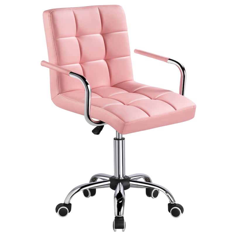 Yaheetech Adjustable Faux Leather Swivel Office Chair with Wheels - Pink