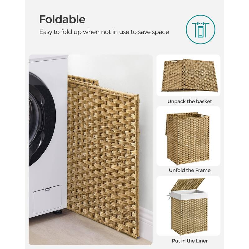 Handwoven Laundry Hamper, 23.8 Gal (90L) Synthetic Rattan Clothes Laundry Basket with Lid and Handles,Removable Liner Bag