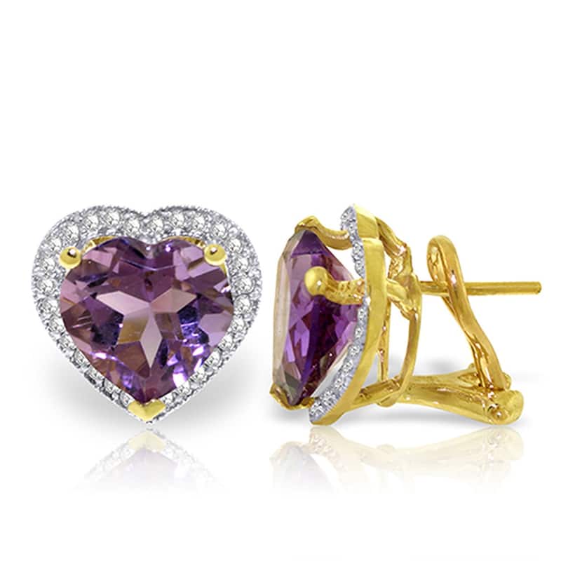 6.48 Carat 14K Solid Gold Natural Heart Amethyst Diamond Earrings - Yellow