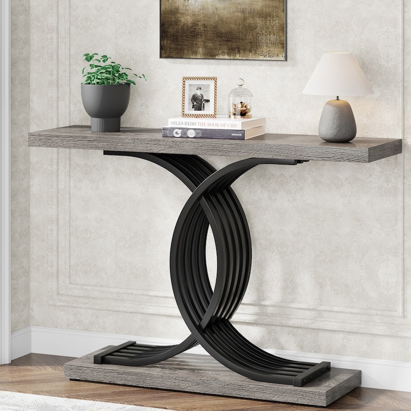 Modern Faux Marble Hallway Table with Geometric 40" Narrow - Grey