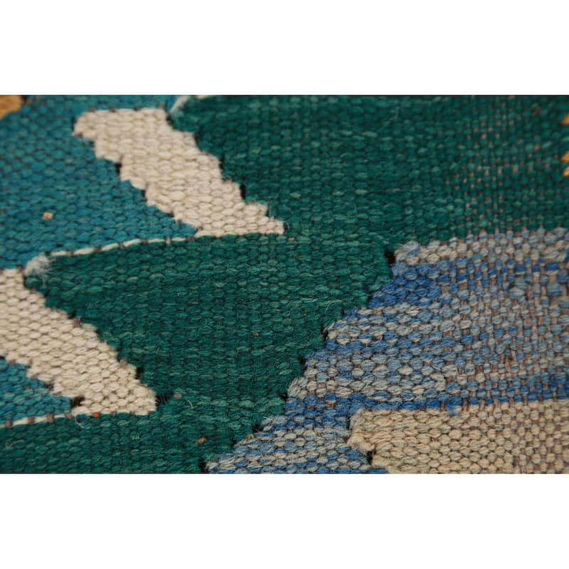 Hand Woven Oriental 100% Wool Carpet Southwestern Geometric Multi-Colored Kilim Runner Rug - 12' 8'' X 2' 9''