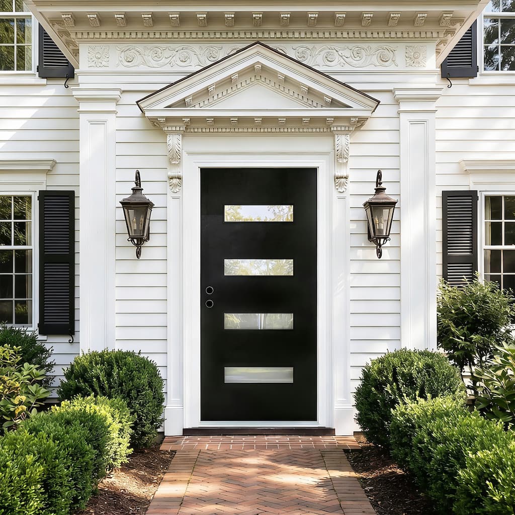 Modern Prehung Exterior Front Door Entry Door with 4 Frosted Tempered Glass Panels