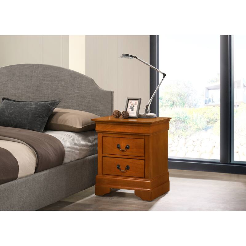 Classic Oak Nightstand with Two Drawers, Compact Size for Easy Storage - Oak