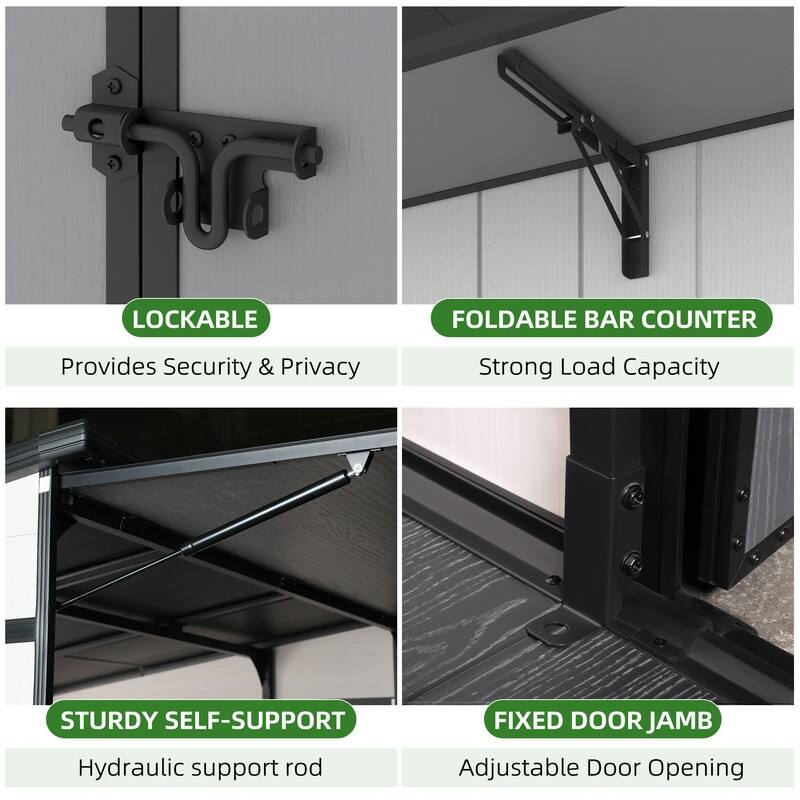 7x6 FT Outdoor Metal Storage Shed, Foldable Bar Counter & Hydraulic Overhang, Lockable Backyard Cabana - 7x6 FT