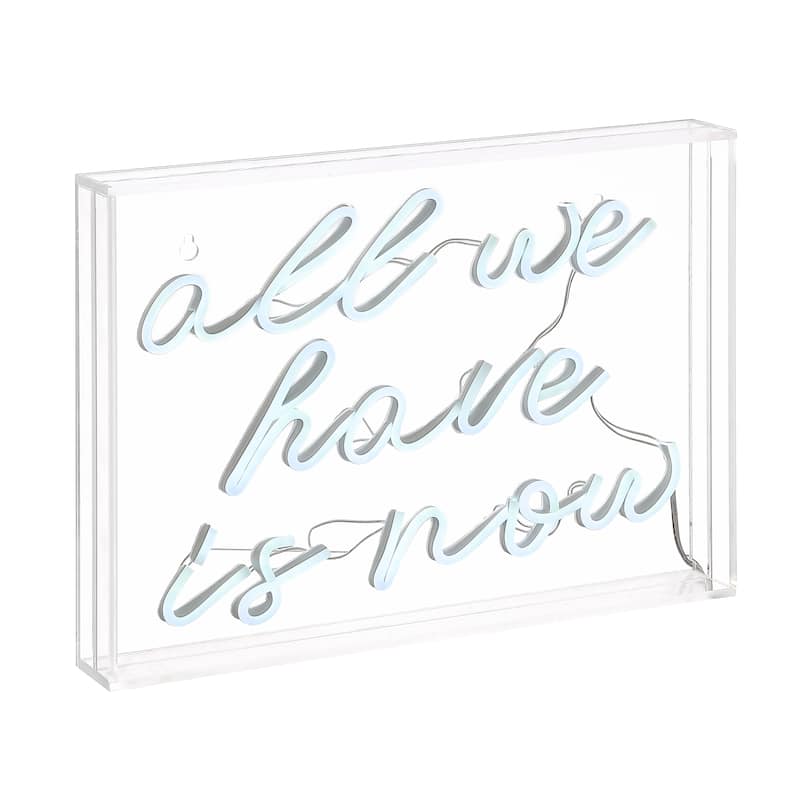 All We Have Is Now 14" X 10" Contemporary Glam Acrylic Box USB Operated LED Neon Light, White by JONATHAN Y - 14" X 10" - 14" X 10" - White