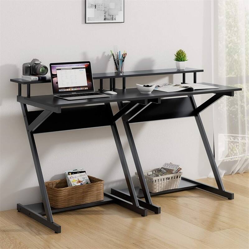2 Sets Computer Desk - 23.6"D x 27.6"W x 33.1"H - Black