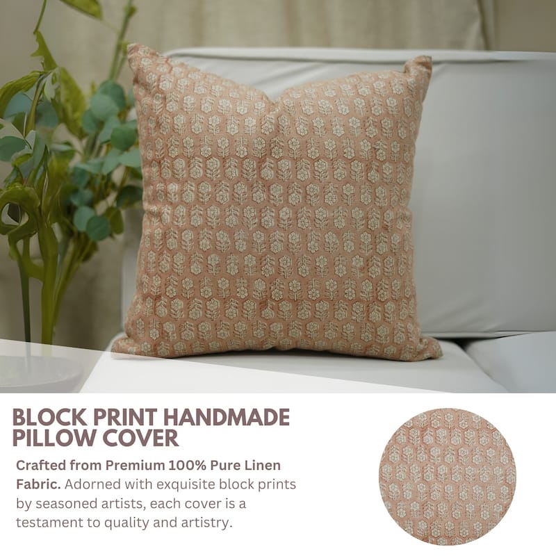 Fabdivine 12x20 Handmade Pure Linen Cushion Cover Floral Mustard Ideal for Sofa, Floral Block Print, Accent Décor, Bagru Buti