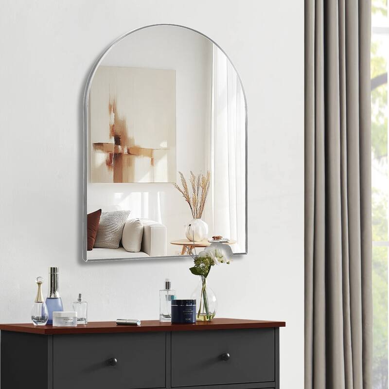30x40 Inch Metal Framed Arched Bathrrom Mirror for Wall