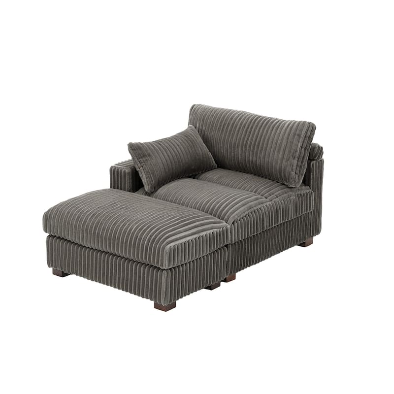 Modren Plush Upholstered Coner Chair and Ottoman Set