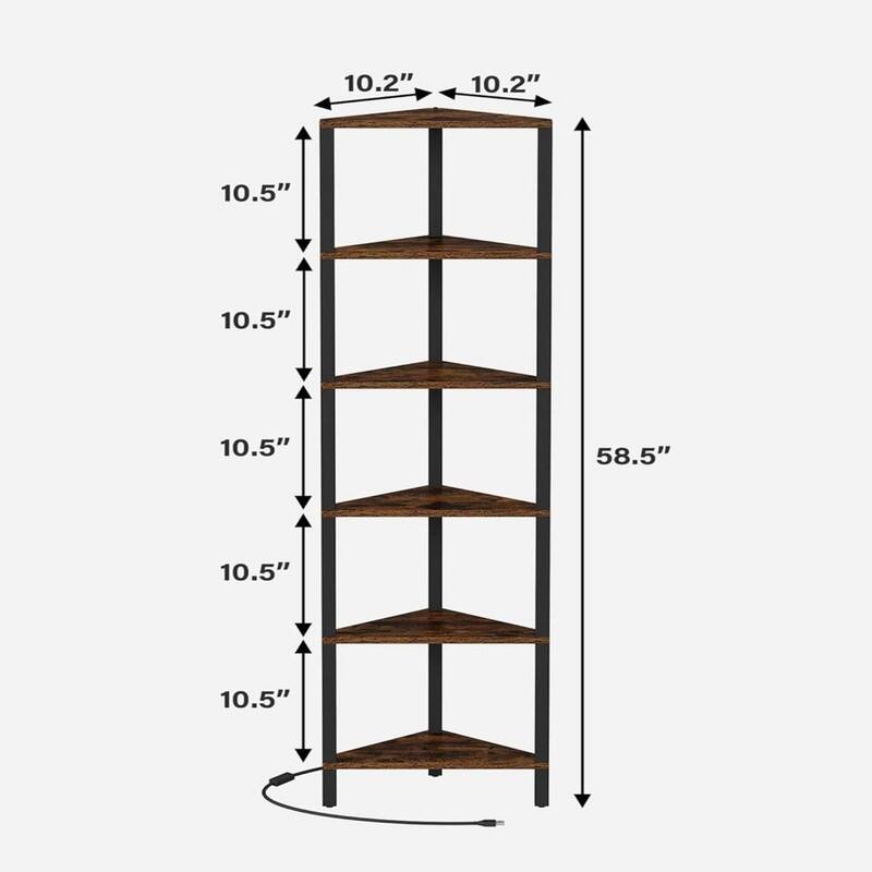 6-Tier Corner Bookshelf with LED Light