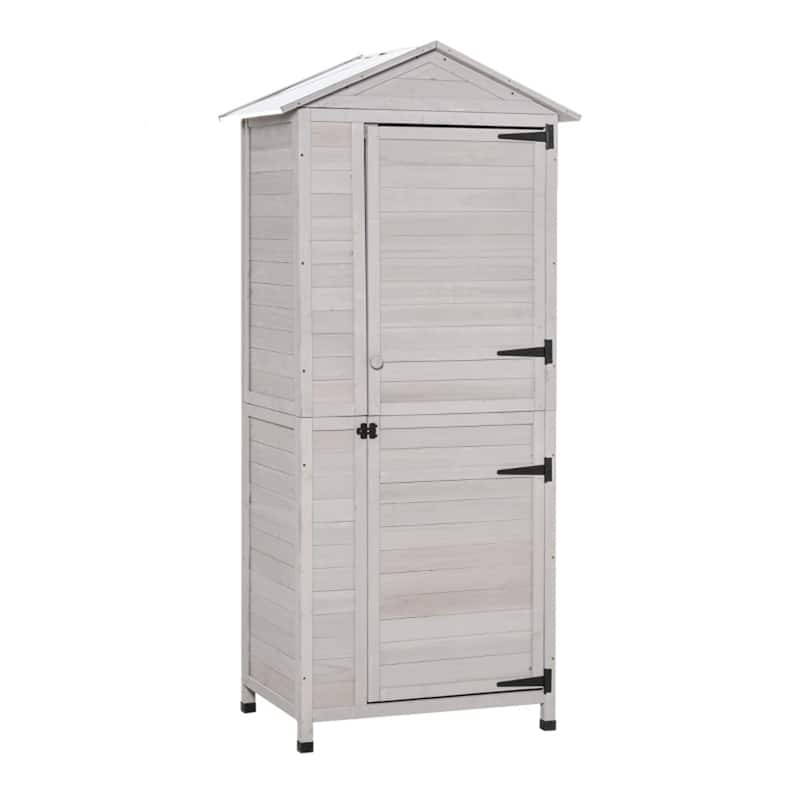Premium Wooden Outdoor Storage Cabinet Light Grey Fir Wood Garden Shed with Lockable Door and Sloped Roof