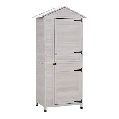 Premium Wooden Outdoor Storage Cabinet Light Grey Fir Wood Garden Shed with Lockable Door and Sloped Roof