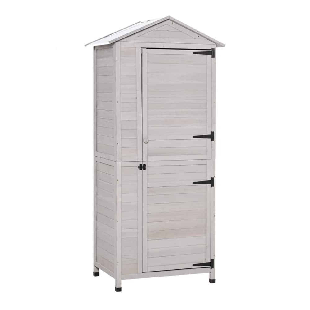 Premium Wooden Outdoor Storage Cabinet Light Grey Fir Wood Garden Shed with Lockable Door and Sloped Roof