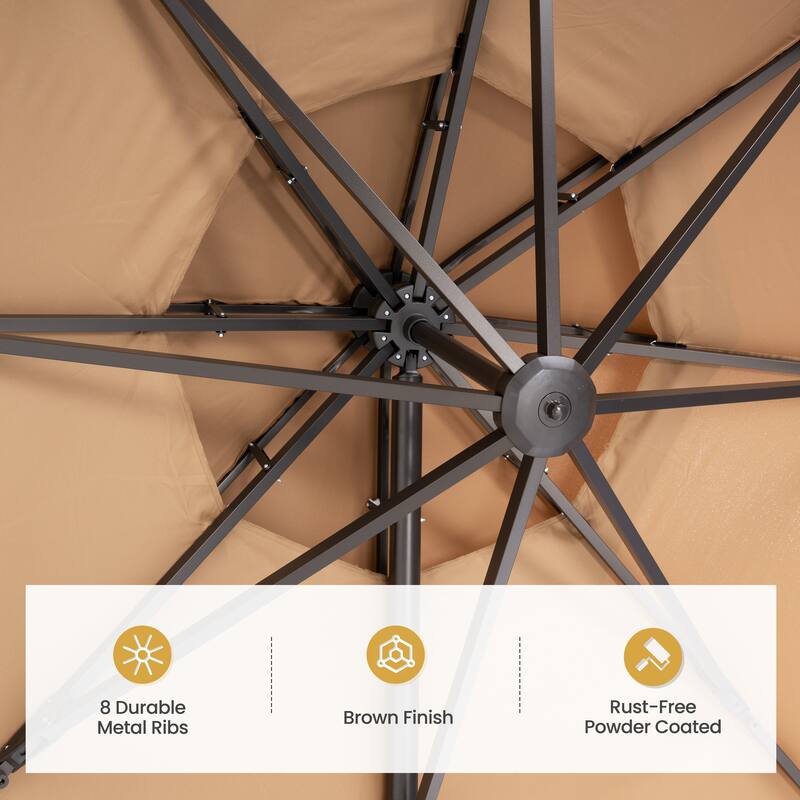 10 FT x 13 FT Outdoor Luxury Solar LED Patio Cantilever Umbrella With Base