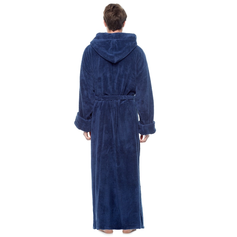 Men's Hooded Soft Plush Fleece Bathrobe Full Length Robe