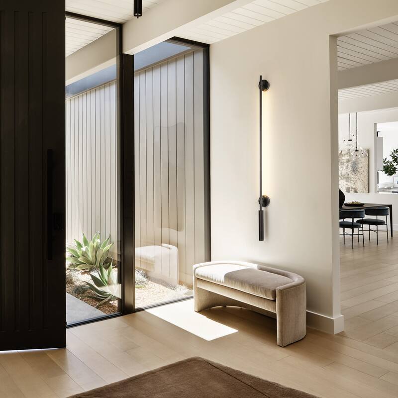 Minimalist Linear Matte Black Rotatable LED Wall Sconce for Bedroom & Living Room - 4.7 in. W x 3.9 in. D x 67.3 in. H